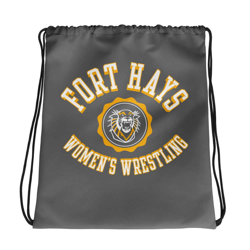 Fort Hays Women's Wrestling Grey All-Over Print Drawstring Bag