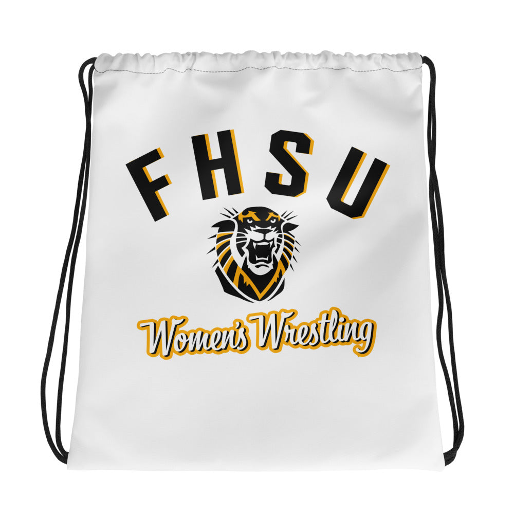 Fort Hays Women's Wrestling Grey All-Over Print Drawstring Bag