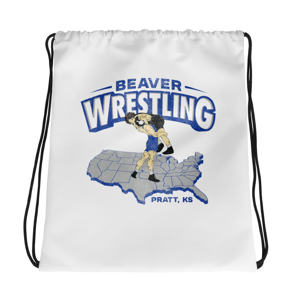Pratt Community College Beaver Wrestling USA All-Over Print Drawstring Bag