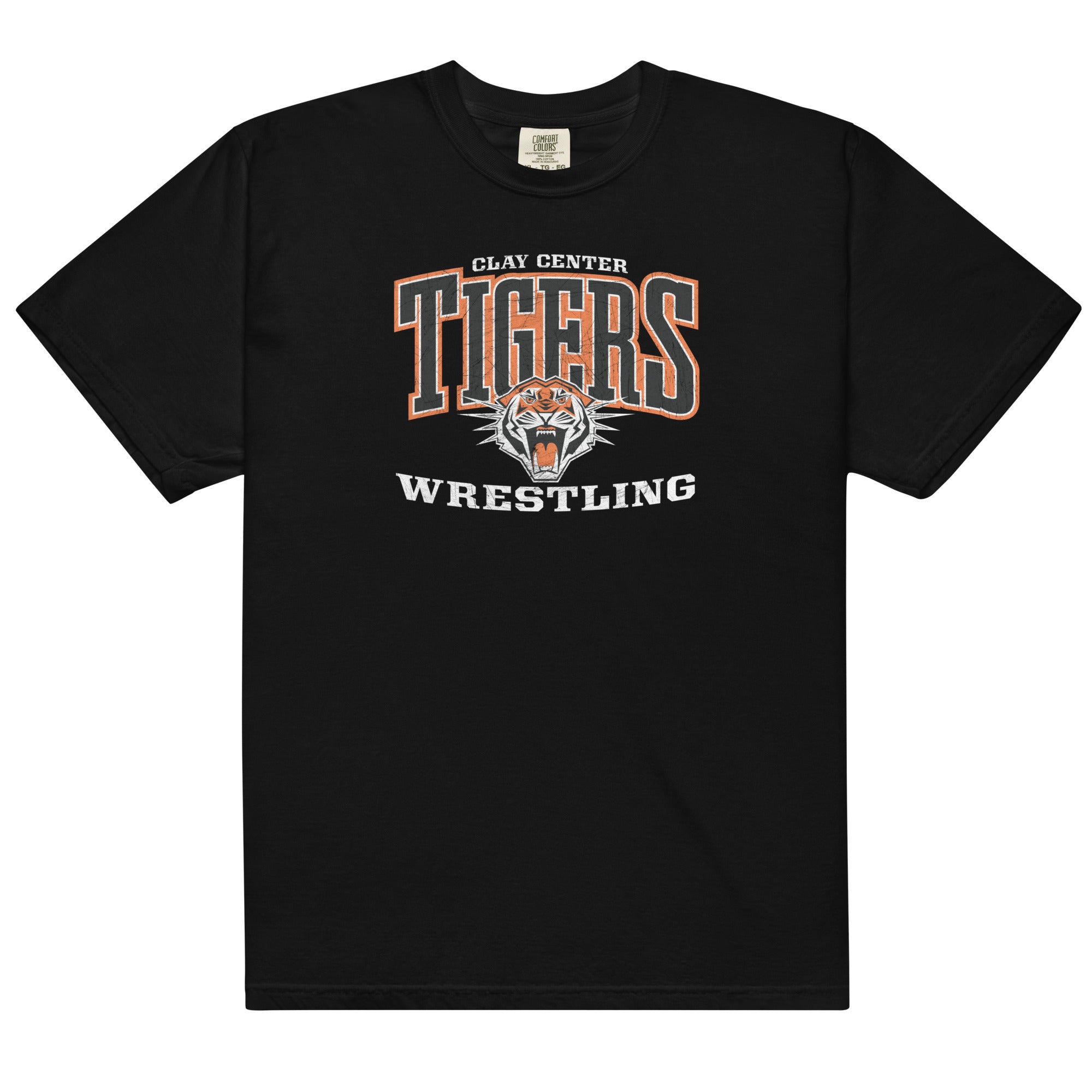 Clay Center Community HS Wrestling Black Mens Mens Garment-Dyed Heavyweight T-Shirt