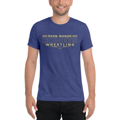 Penn Manor Comets Wrestling  Navy Unisex Tri-Blend T-Shirt