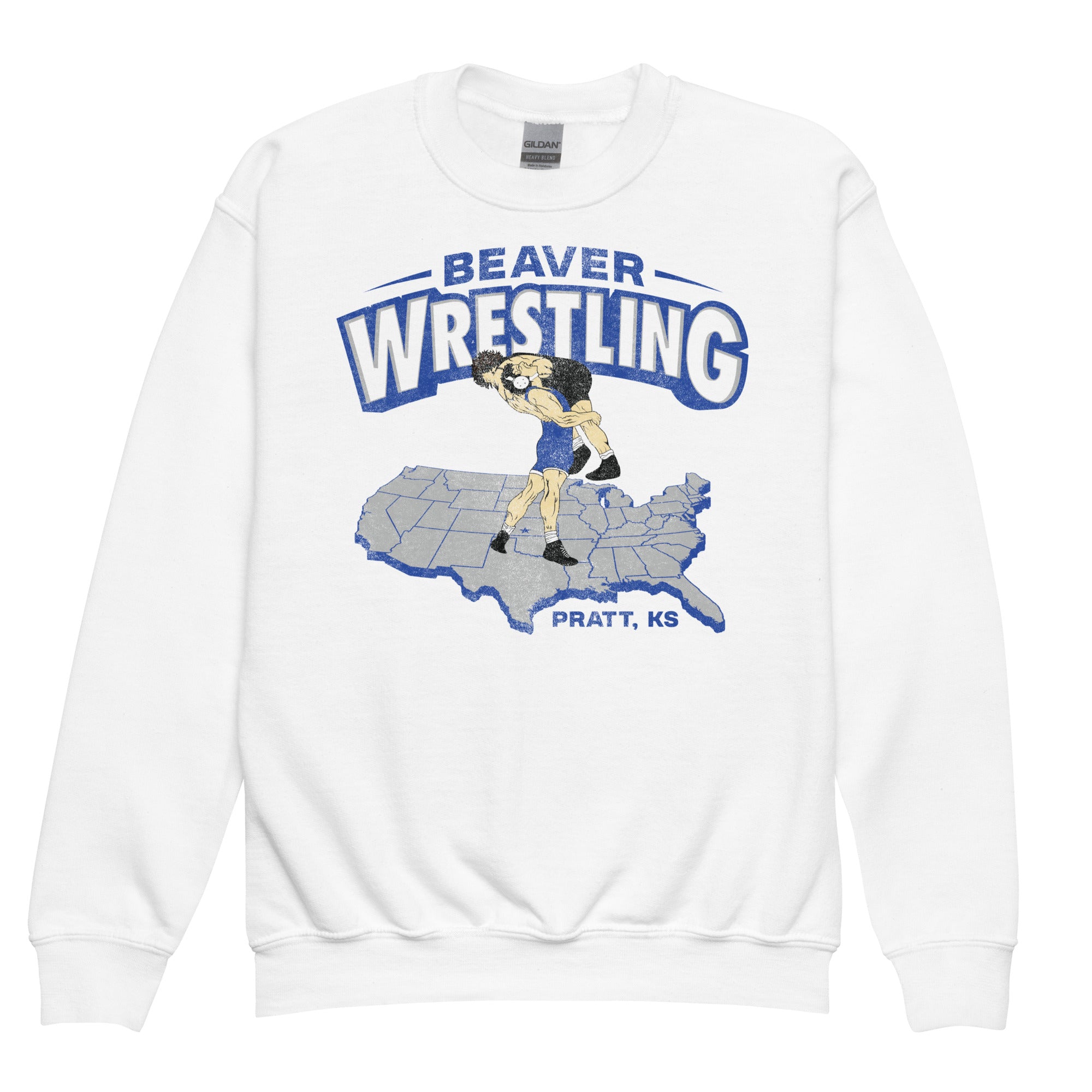 Pratt Community College Beaver Wrestling USA Youth Crewneck Sweatshirt