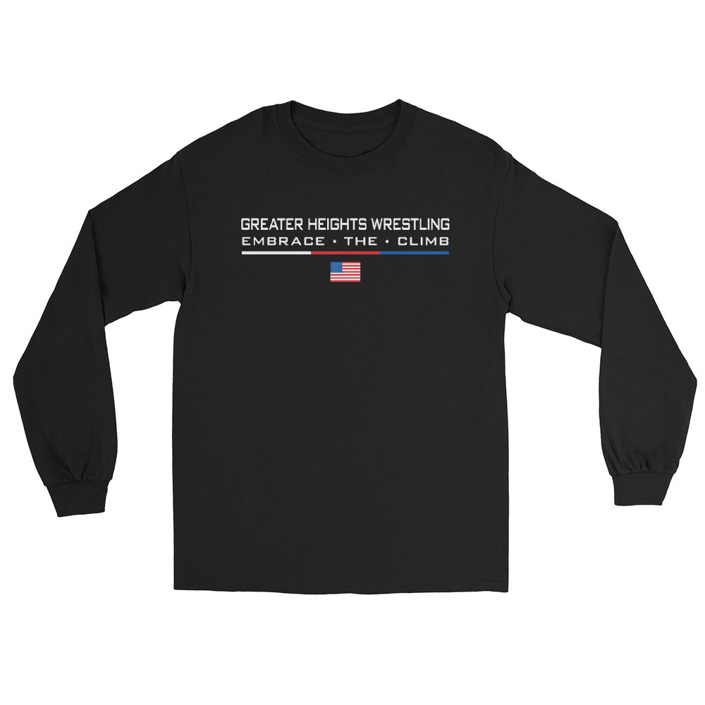 Greater Heights Wrestling Embrace The Climb 2 Men’s Long Sleeve Shirt