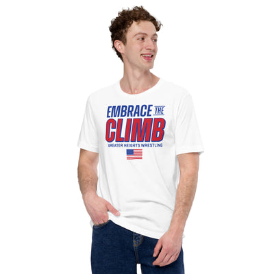Greater Heights Wrestling Embrace the Climb 3 Unisex Staple T-Shirt