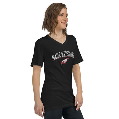 Maize HS Wrestling Arch Unisex Short Sleeve V-Neck T-Shirt