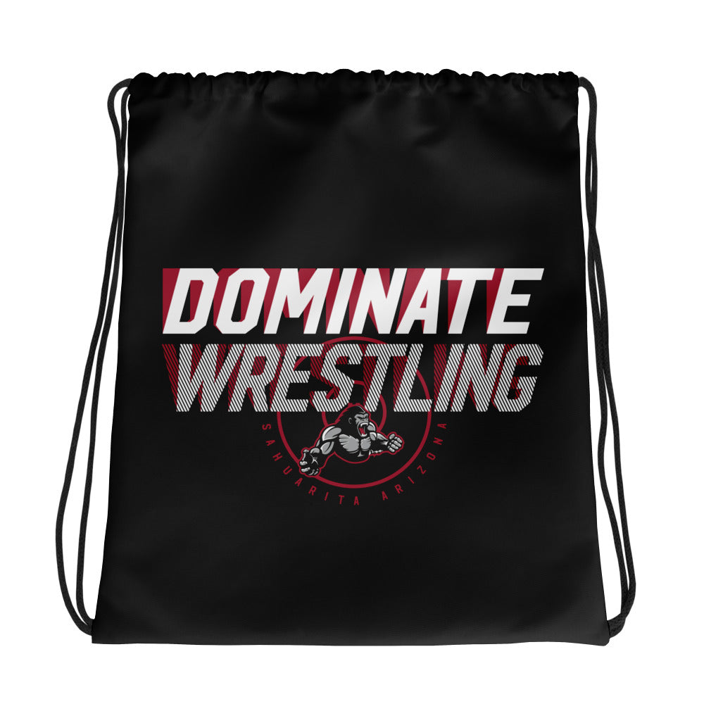 Dominate Wrestling  Black All-Over Print Drawstring Bag