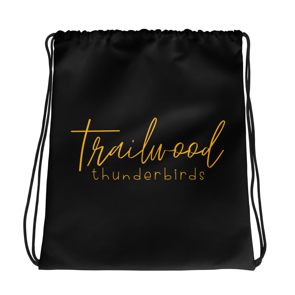 Trailwood Cursive All-Over Print Drawstring Bag