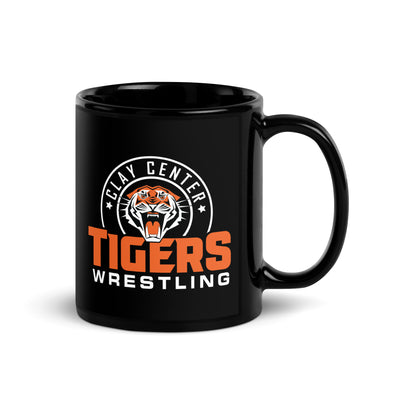 Clay Center Wrestling Black Glossy Mug