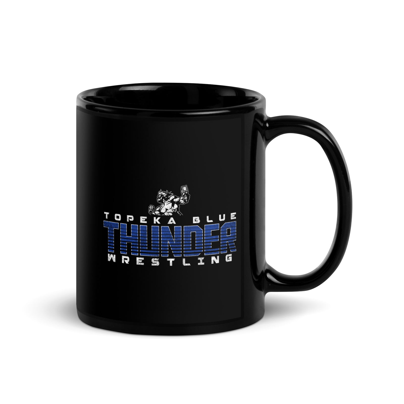 Topeka Blue Thunder Wrestling Black Glossy Mug