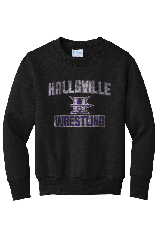 Hallsville Wrestling Port & Company - Youth Core Fleece Crewneck Sweatshirt. PC90Y