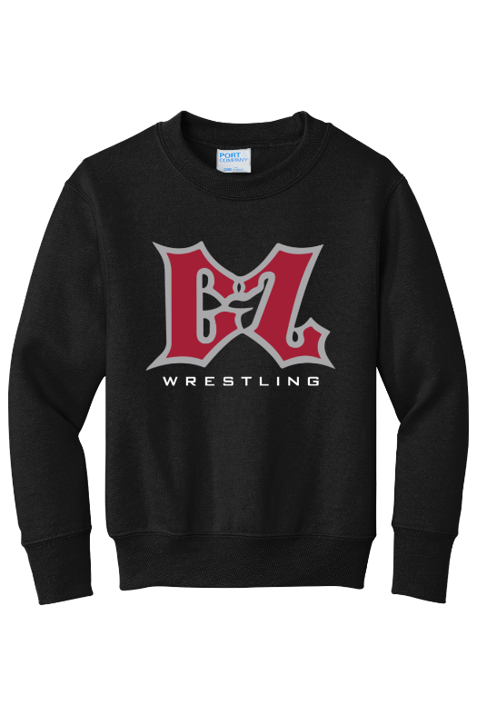 Ground Zero Wrestling Port & Company - Youth Core Fleece Crewneck Sweatshirt. PC90Y