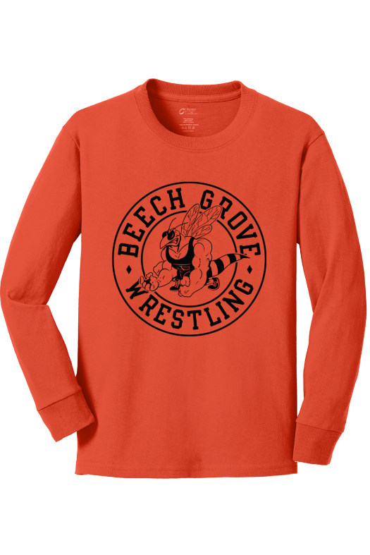 Beech Grove Wrestling Port & Company Youth Long Sleeve Core Cotton Tee. PC54YLS