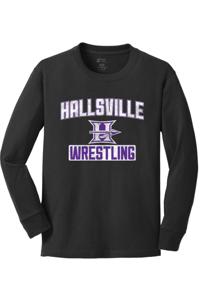 Hallsville Wrestling Port & Company Youth Long Sleeve Core Cotton Tee. PC54YLS