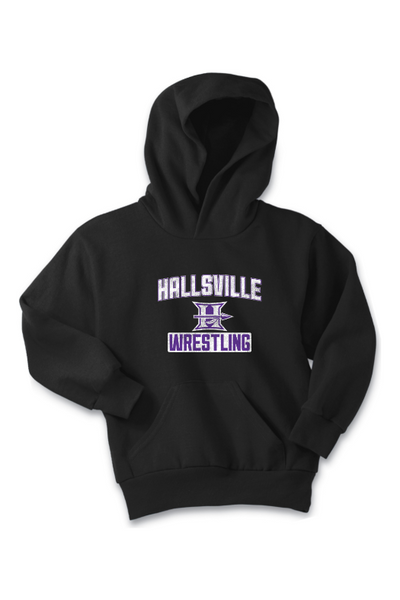 Hallsville Wrestling Port & Company - Youth Core Fleece Pullover Hooded Sweatshirt. PC90YH