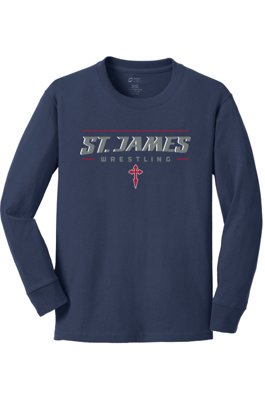 St. James Wrestling 2 Port & Company Youth Long Sleeve Core Cotton Tee. PC54YLS