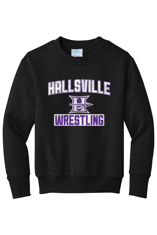 Hallsville Wrestling Port & Company - Youth Core Fleece Crewneck Sweatshirt. PC90Y