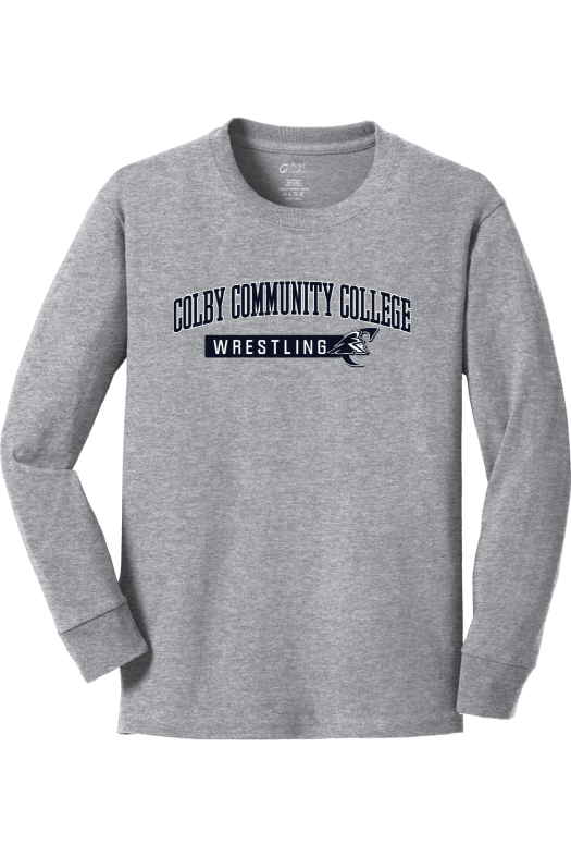 Colby Community College Wrestling Port & Company Youth Long Sleeve Core Cotton Tee. PC54YLS