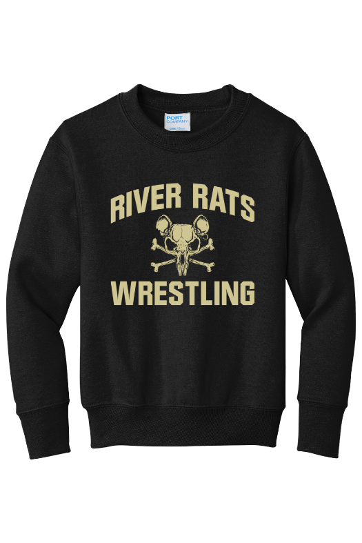 River Rats Wrestling Port & Company - Youth Core Fleece Crewneck Sweatshirt. PC90Y