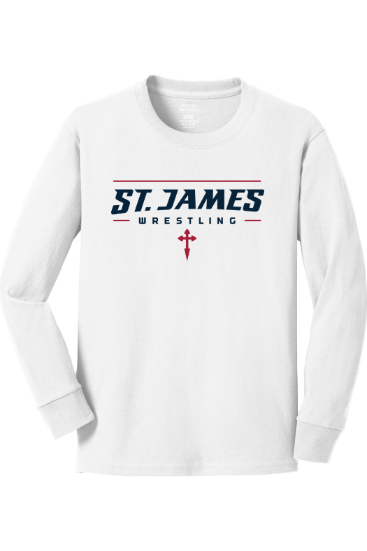 St. James Wrestling 2 Port & Company Youth Long Sleeve Core Cotton Tee. PC54YLS