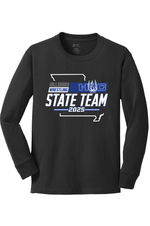 Hillsboro Wrestling Club - State Gear 2025 Port & Company Youth Long Sleeve Core Cotton Tee. PC54YLS