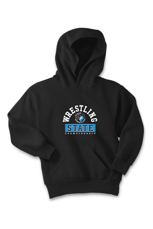 Texas USA State Wrestling Tournament 2025 Port & Company - Youth Core Fleece Pullover Hooded Sweatshirt. PC90YH YS - YL