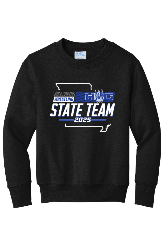 Hillsboro Wrestling Club - State Gear 2025 Port & Company - Youth Core Fleece Crewneck Sweatshirt. PC90Y