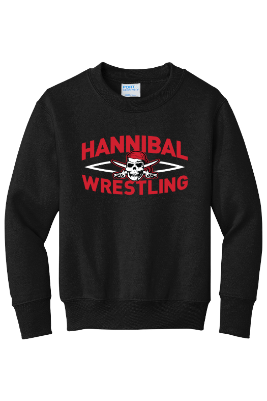 Hannibal Wrestling Port & Company - Youth Core Fleece Crewneck Sweatshirt. PC90Y