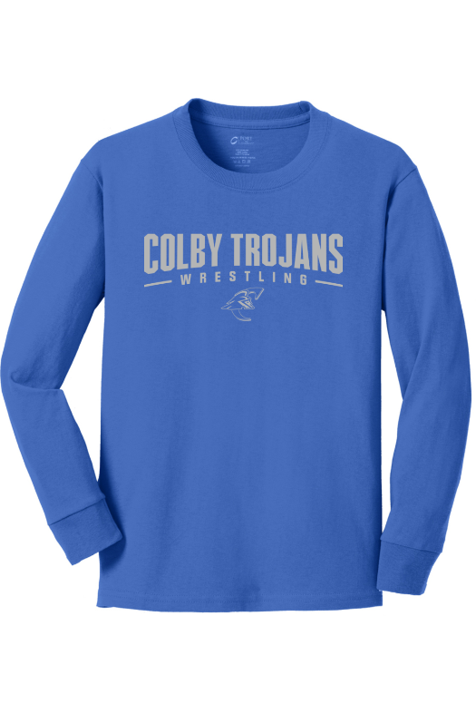 Colby Community College Wrestling Port & Company Youth Long Sleeve Core Cotton Tee. PC54YLS