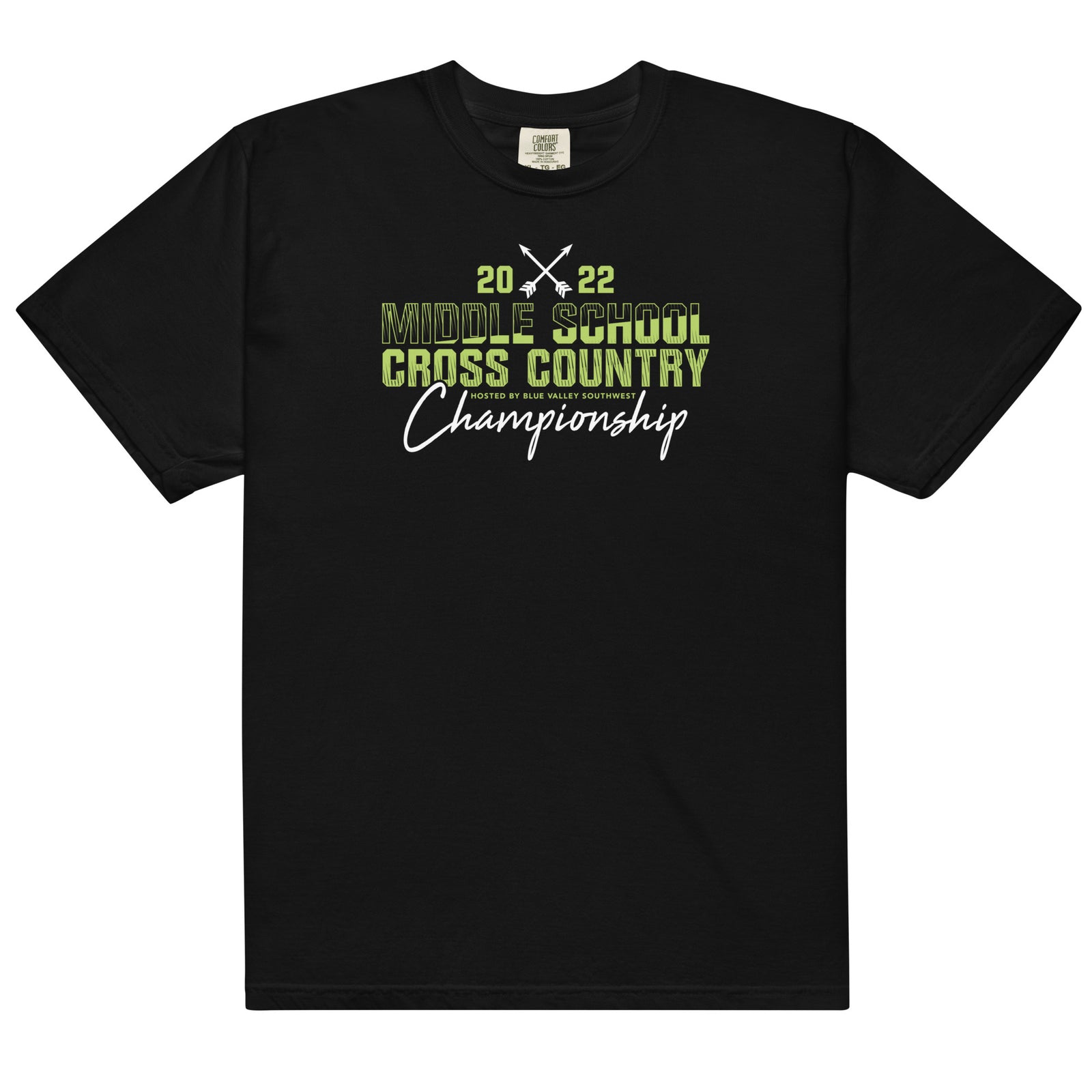 '22 Middle School XC Championship Neon Green Mens Garment-Dyed Heavyweight T-Shirt