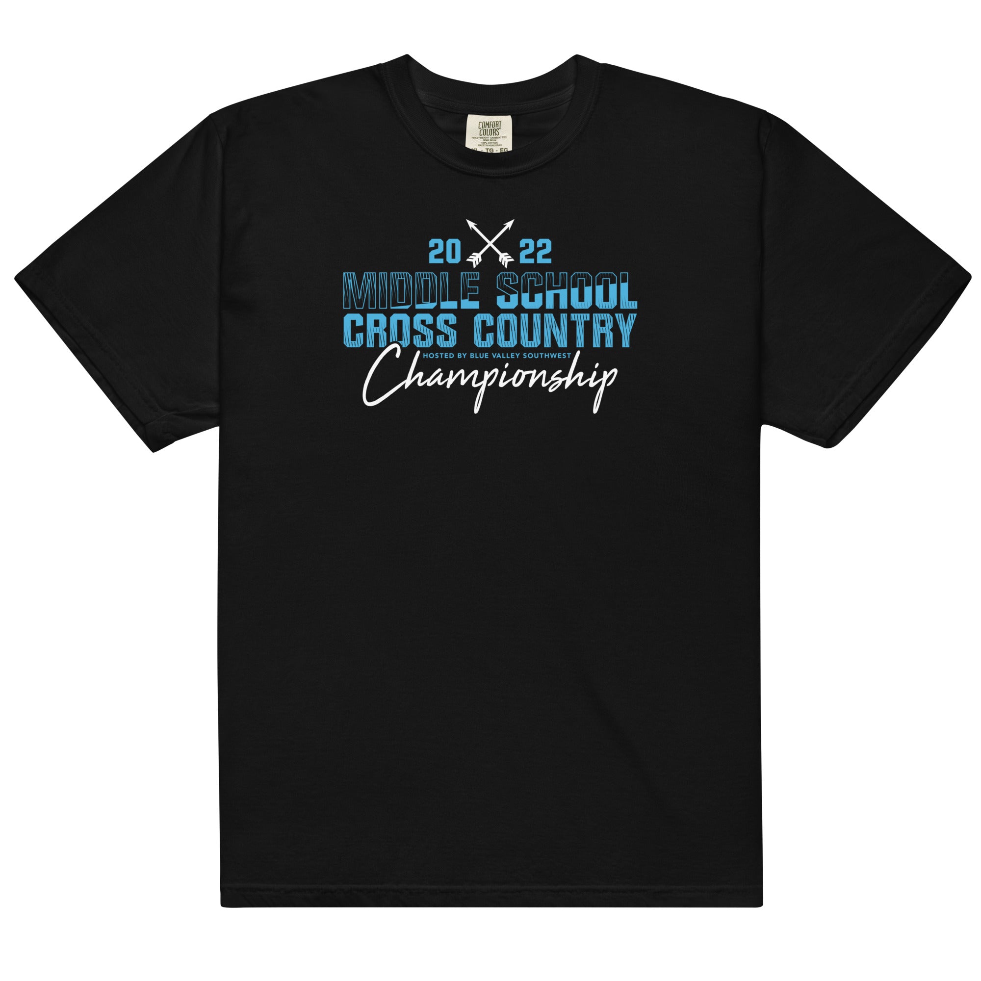 '22 Middle School XC Championship Neon Blue Mens Garment-Dyed Heavyweight T-Shirt