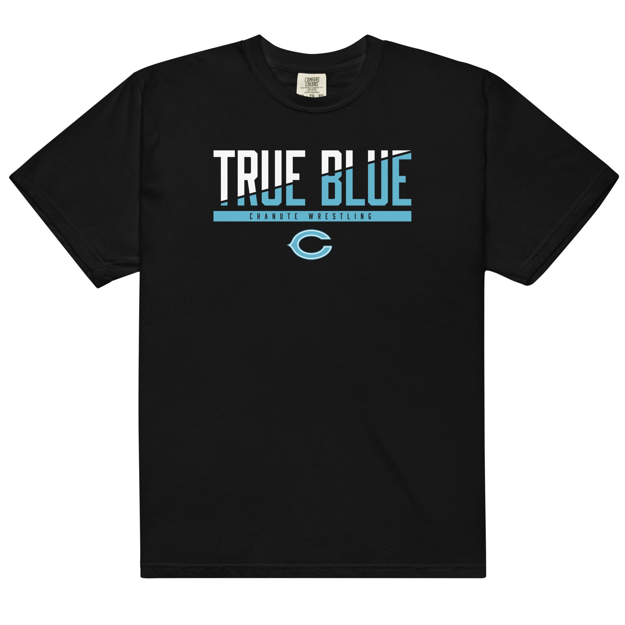 Chanute HS Wrestling True Blue Mens Garment-Dyed Heavyweight T-Shirt