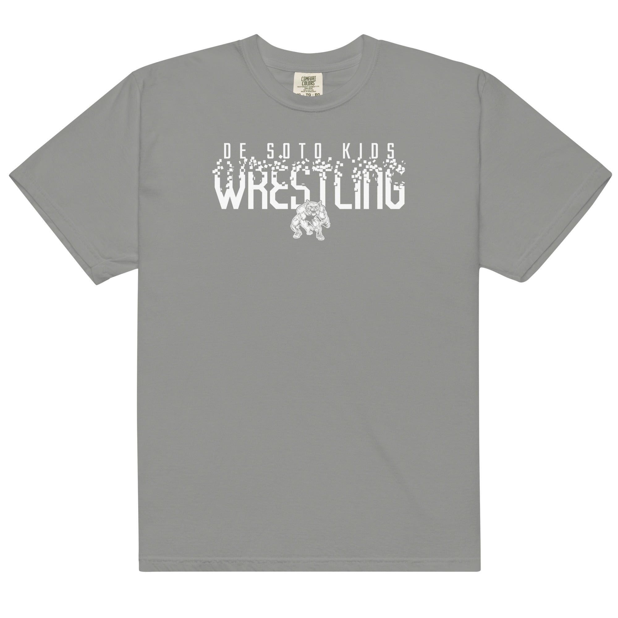De Soto Kids Wrestling Grey Mens Garment-Dyed Heavyweight T-Shirt