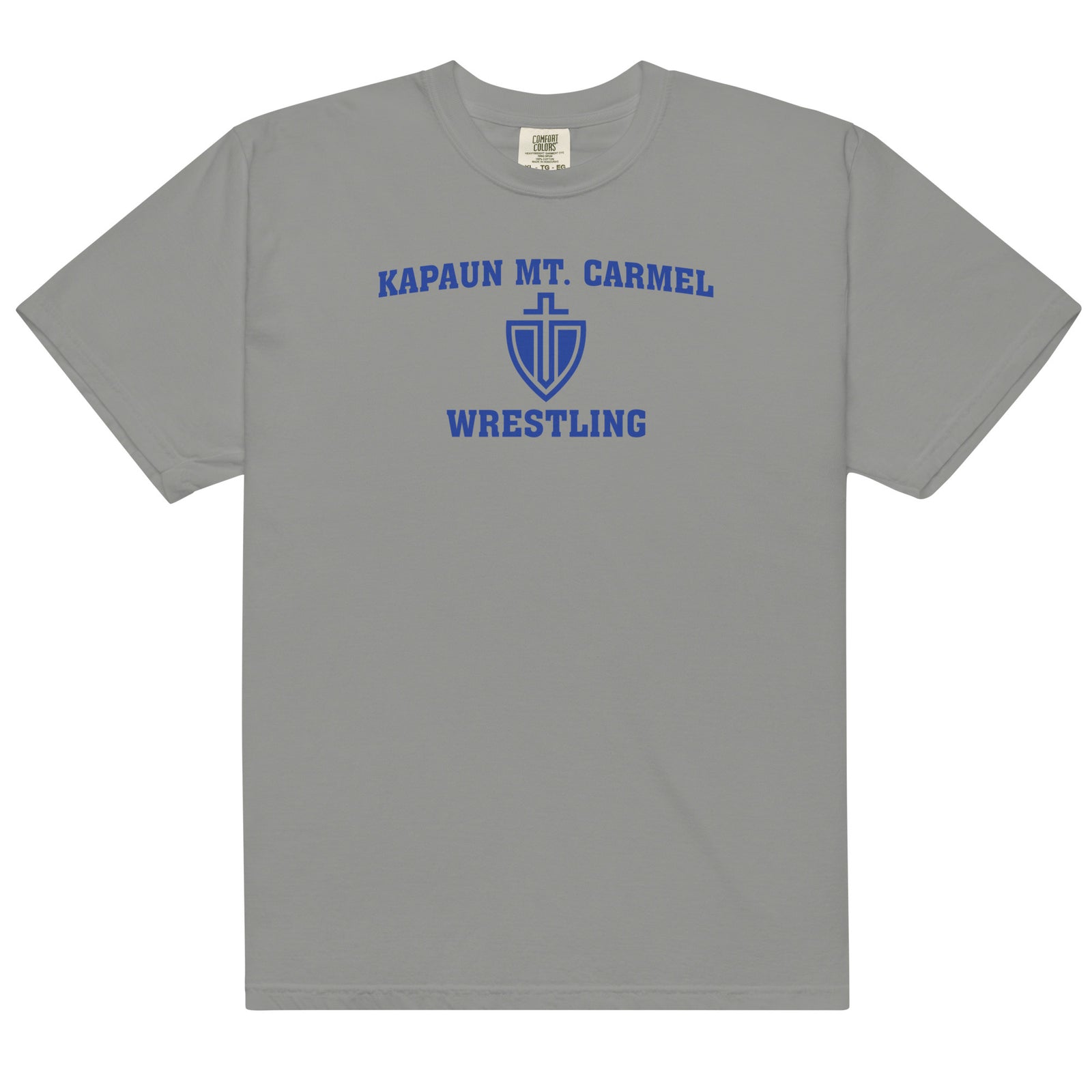 Kapaun Mt. Carmel Wrestling Black/Grey/White Mens Garment-Dyed Heavyweight T-Shirt