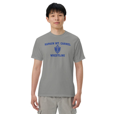 Kapaun Mt. Carmel Wrestling Black/Grey/White Mens Garment-Dyed Heavyweight T-Shirt