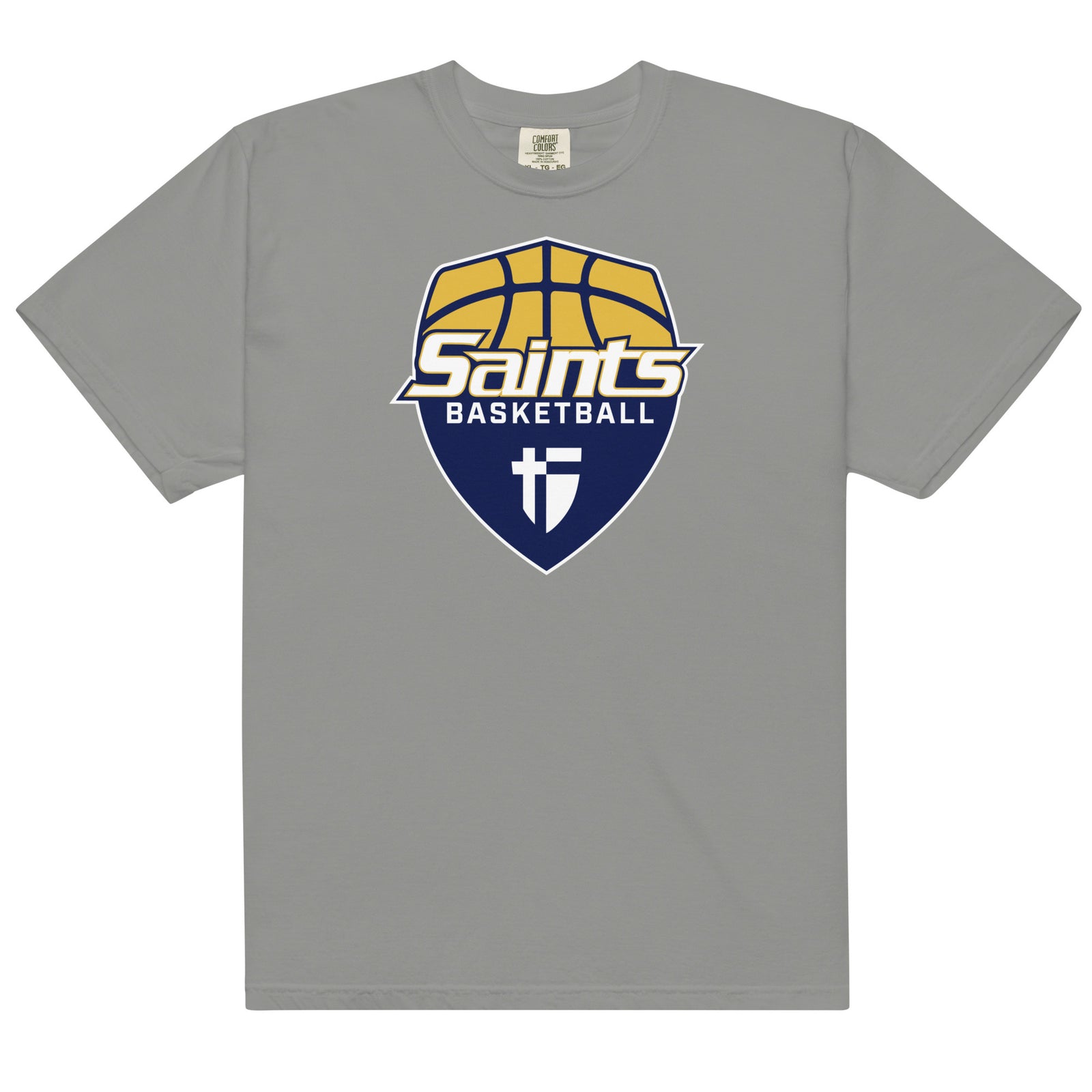 Saints Basketball Grey Mens Garment-Dyed Heavyweight T-Shirt