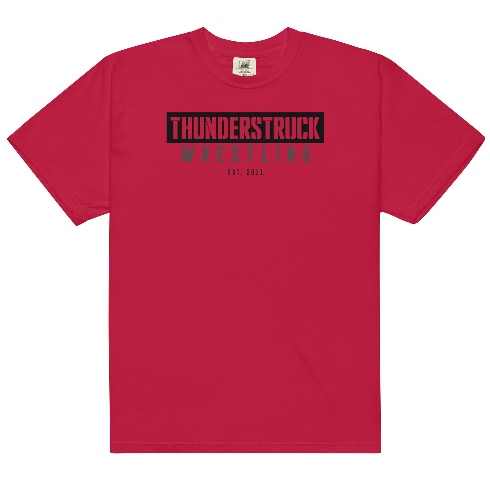 Kansas Thunderstruck Wrestling Red/Grey Thunderstruck Mens Garment-Dyed Heavyweight T-Shirt