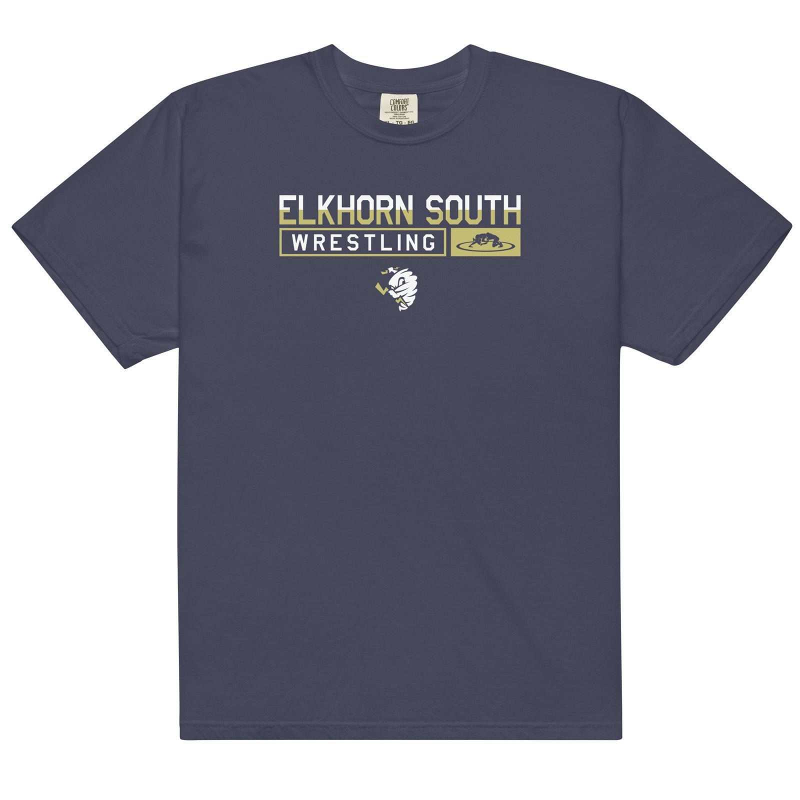 Elkhorn South Wrestling Mens Garment-Dyed Heavyweight T-Shirt