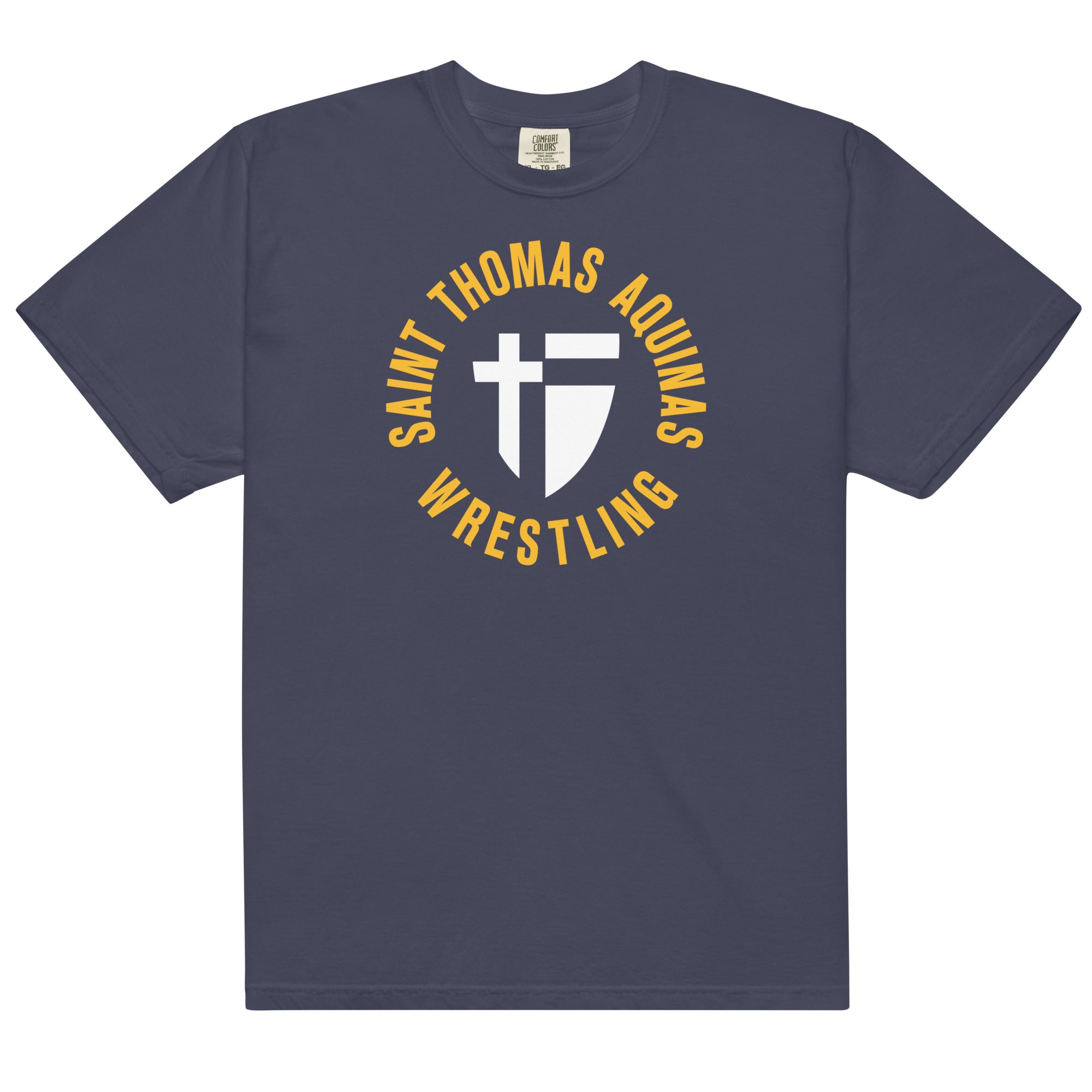 Saint Thomas Aquinas Wrestling Mens Garment-Dyed Heavyweight T-Shirt