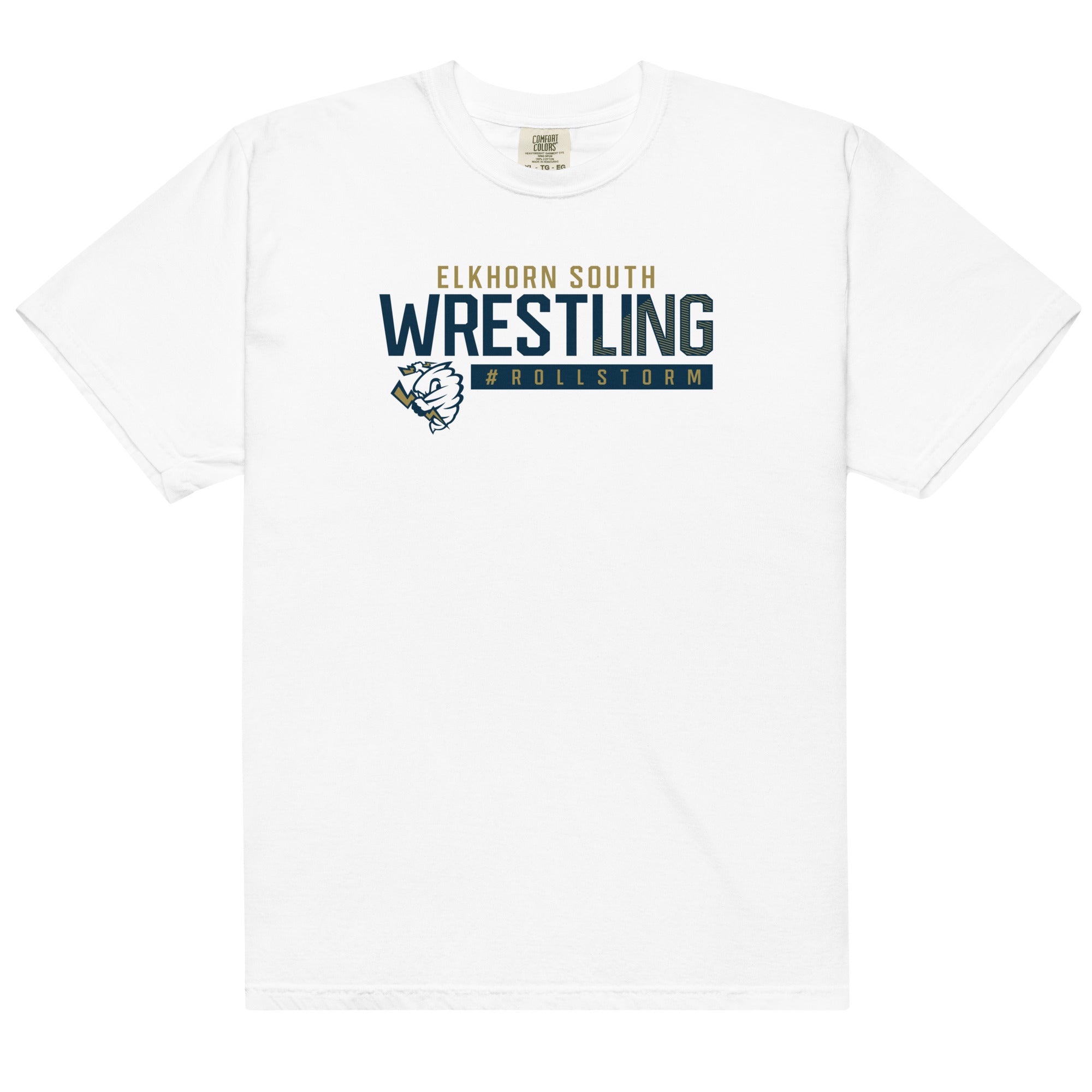 Elkhorn South Wrestling Mens Garment-Dyed Heavyweight T-Shirt