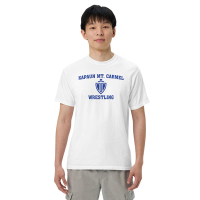Kapaun Mt. Carmel Wrestling Black/Grey/White Mens Garment-Dyed Heavyweight T-Shirt