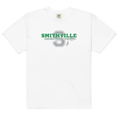 Smithville Wrestling Banner Mens Garment-Dyed Heavyweight T-Shirt