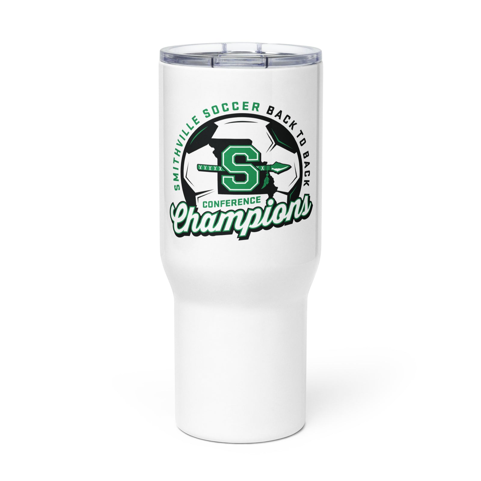Smithville Soccer Back2Back Conference Champs Travel mug with a handle