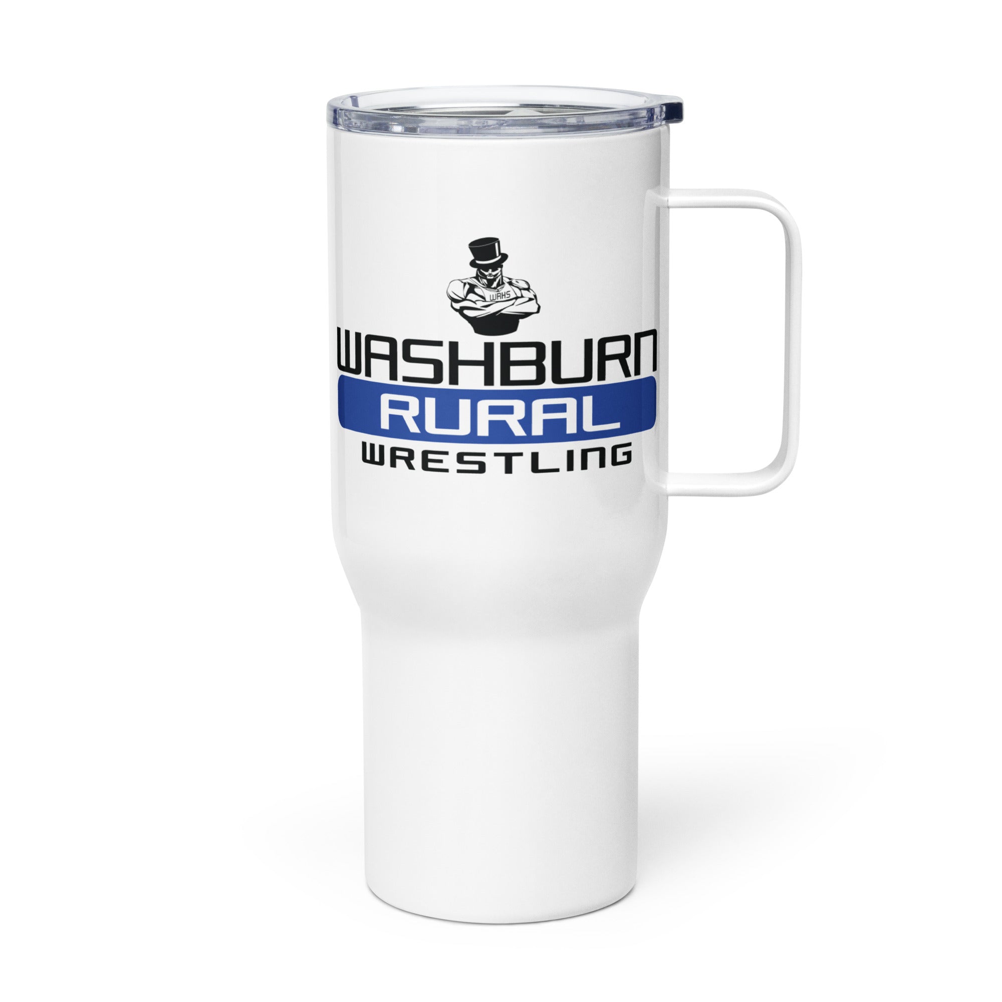 Washburn Rural Wrestling Travel mug with a handle