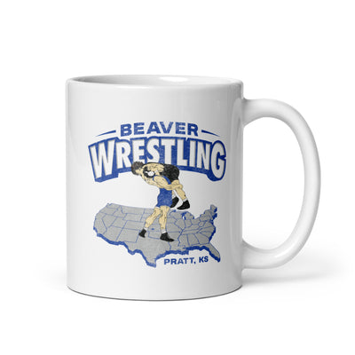 Pratt Community College Beaver Wrestling USA White Glossy Mug