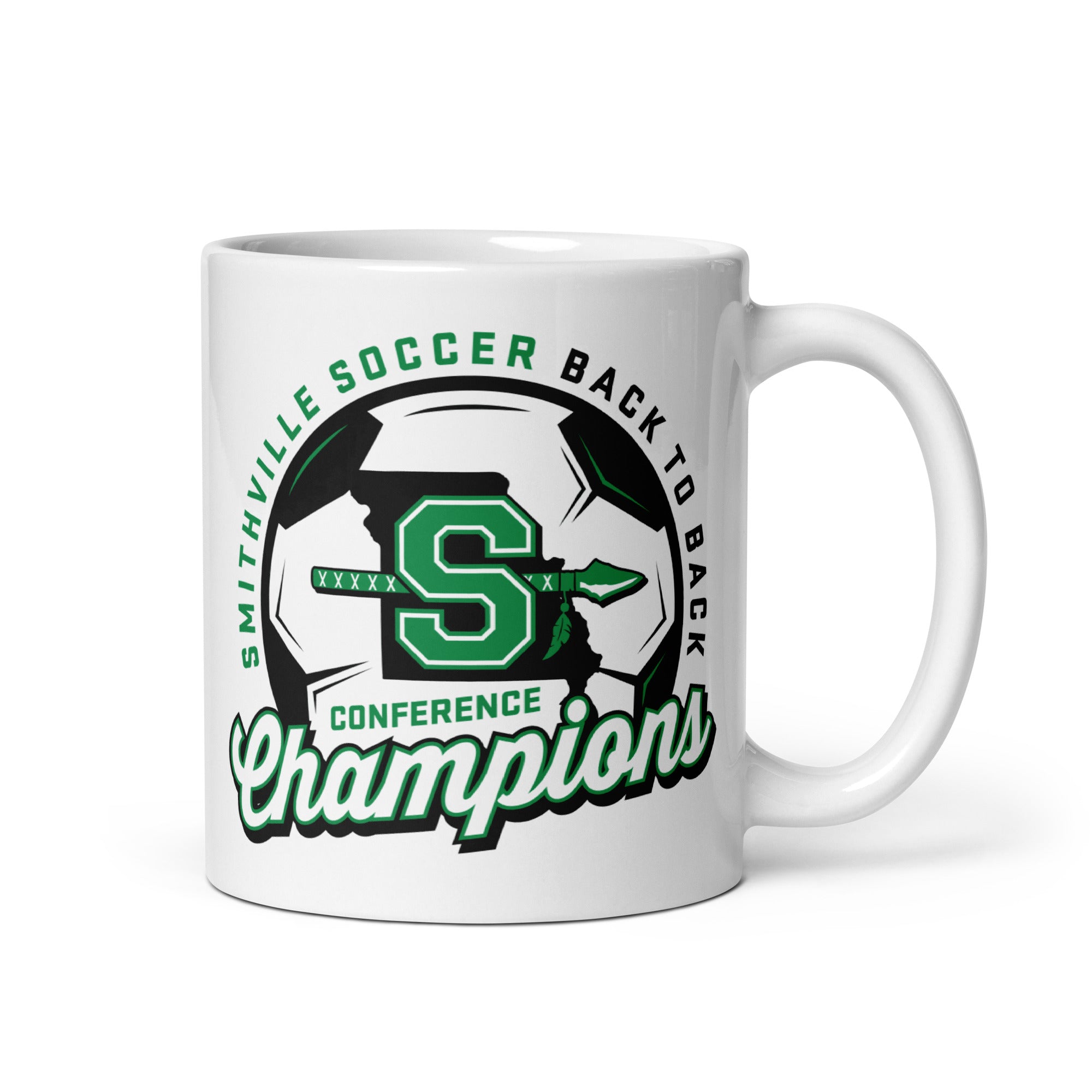 Smithville Soccer Back2Back Conference Champs White glossy mug