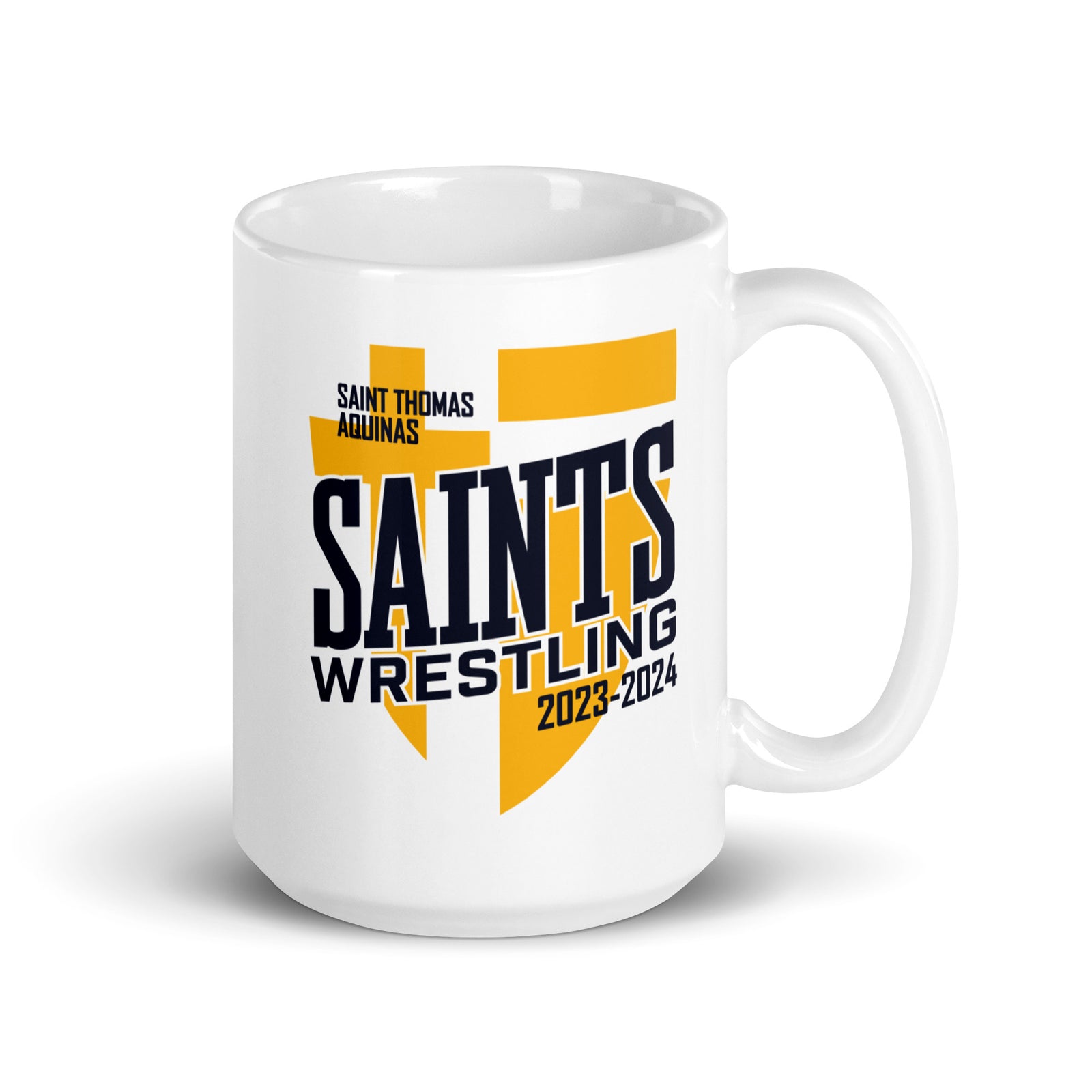 Saint Thomas Aquinas Wrestling White Glossy Mug