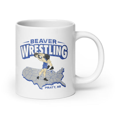 Pratt Community College Beaver Wrestling USA White Glossy Mug