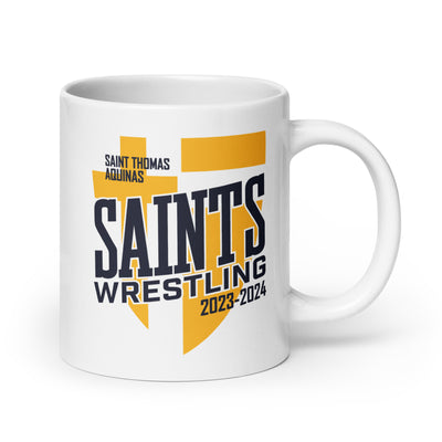 Saint Thomas Aquinas Wrestling White Glossy Mug