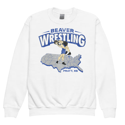 Pratt Community College Beaver Wrestling USA Youth Crewneck Sweatshirt