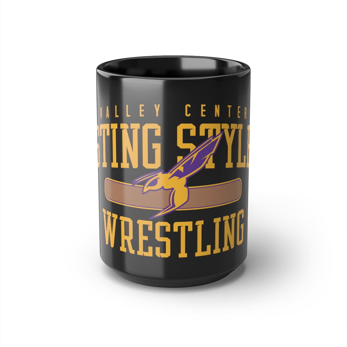 Valley Center Wrestling Club Black Glossy Mug, 15oz